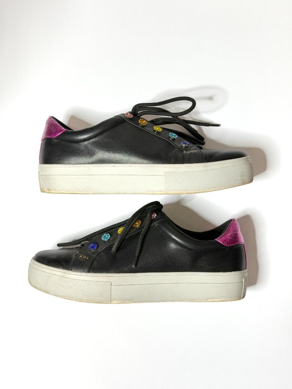 Kurt Geiger Black Leather Gemstone Sneakers- Women's 9 - Picture 5 of 6